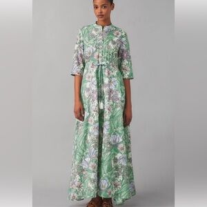 Tory Burch Floral Long Sleeve Dress in Green and Pink